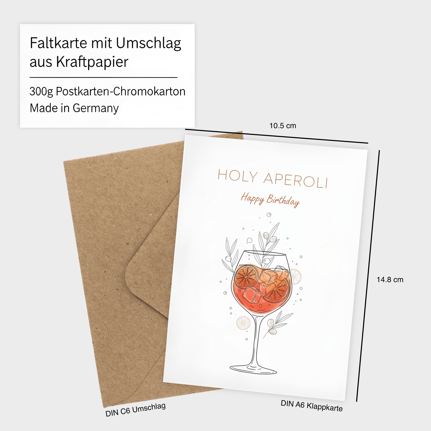 Holy Aperoli Geburtstagskarte – Klappkarte A6 mit braunem Kraftpapier Umschlag | Hochwertige Designerkarte von Bartschibär | Gedruckt in Deutschland