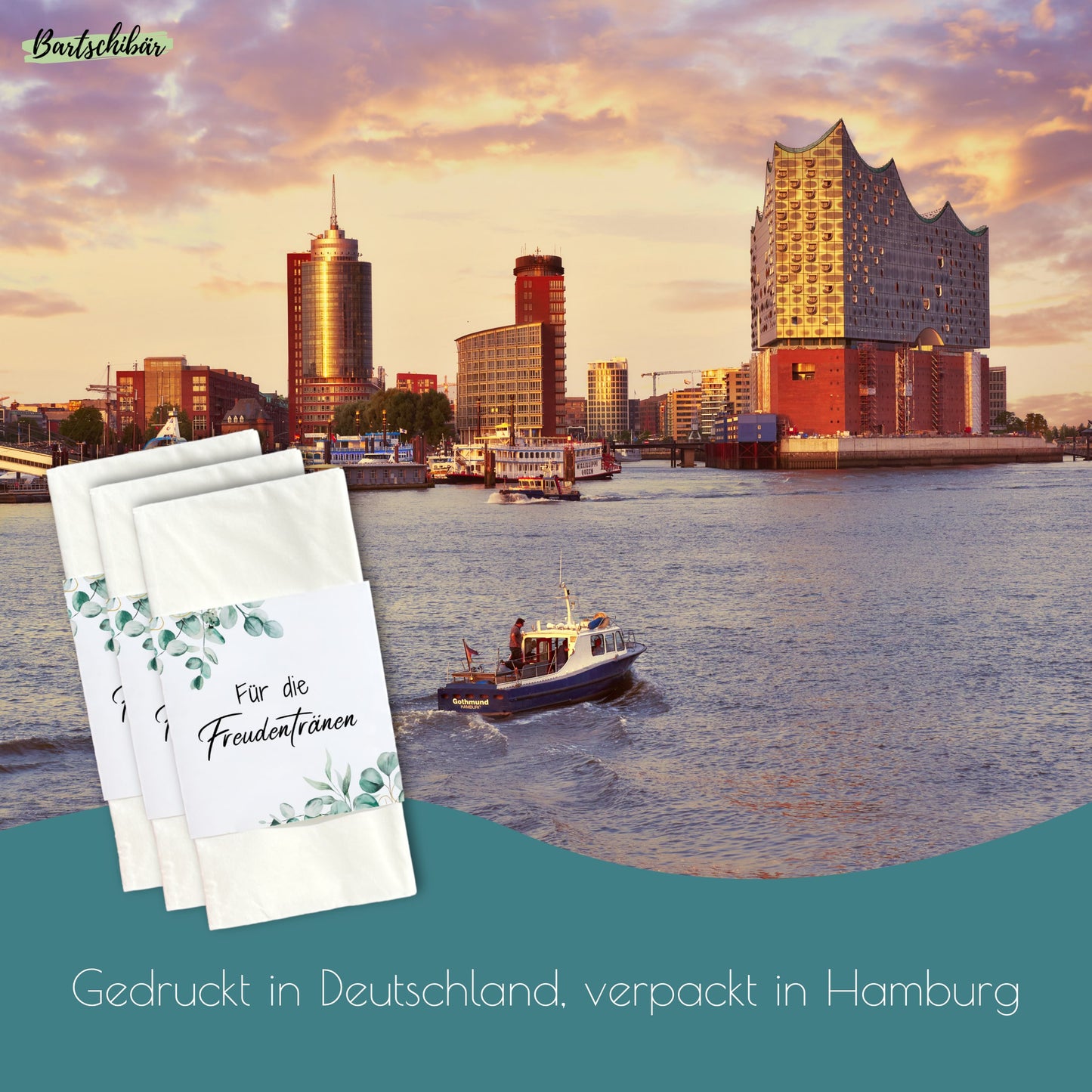 50 Freudentränen Banderolen - Taschentücher Banderolen für die Hochzeit im Eukalyptus 3 Design