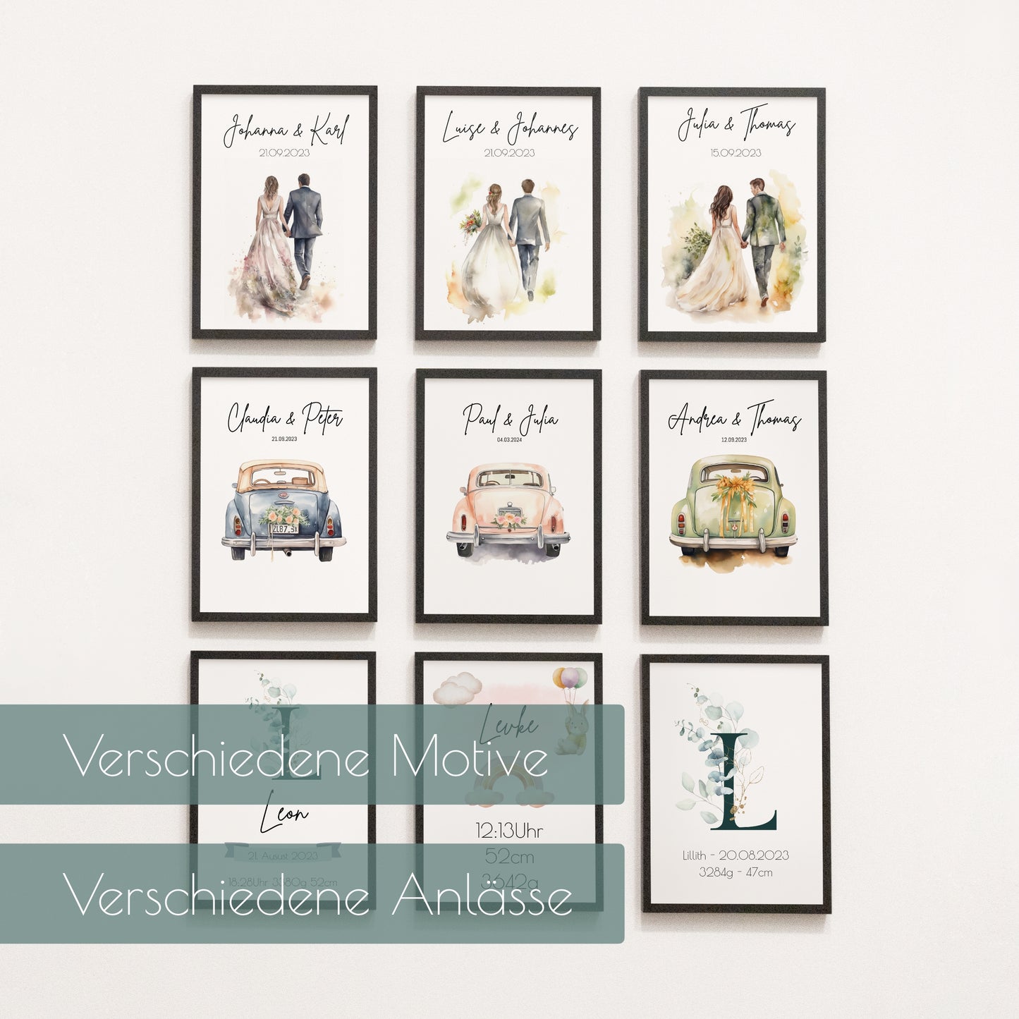 Minimalistisches Geburtsposter personalisiert mit Geburtsdaten und Namen, DIN A4 Poster, Geschenk zur Geburt für Eltern Mama und Papa, Baby, Taufe - ohne Rahmen