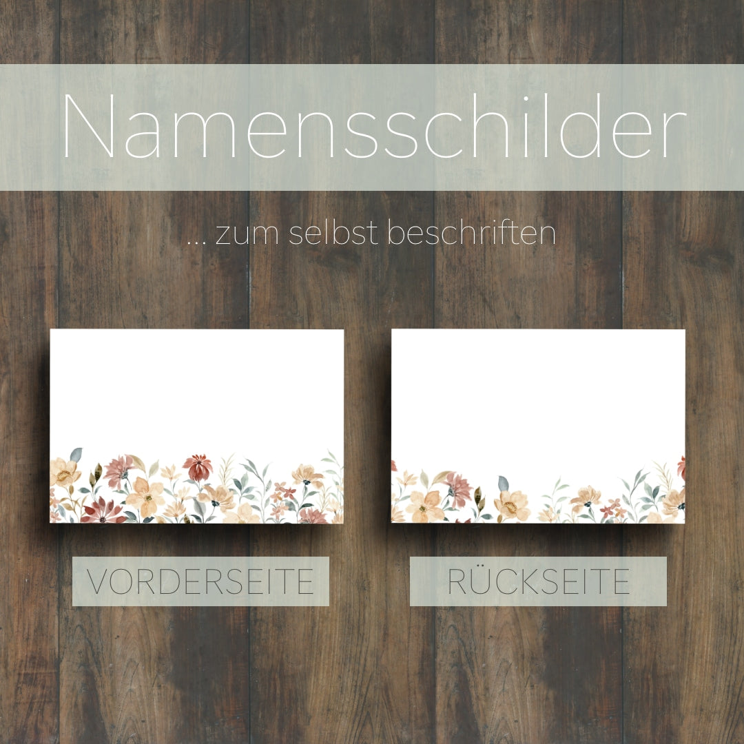 Tischkarten für die Hochzeit im Wildblumen Design