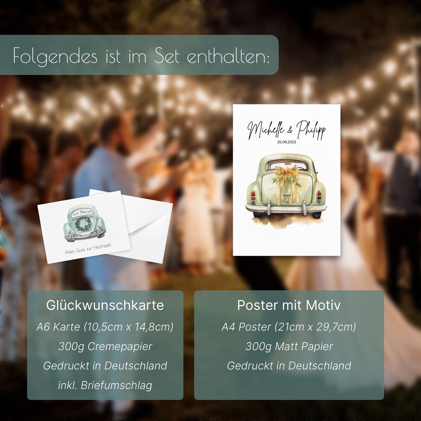 Hochzeitsgeschenk Geldpräsent | Just Married | ohne Rahmen | Hochzeiten – Ein originelles Hochzeitsgeschenk fürs Brautpaar – Din A4 mit Karte und schönem Briefumschlag